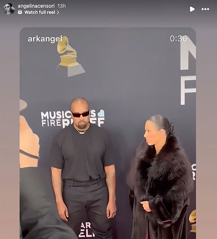Man wearing sunglasses and black outfit with woman in a fur coat on the red carpet, related to Bianca Censori controversy. Man wearing sunglasses and black outfit with woman in a fur coat on the red carpet, related to Bianca Censori controversy.