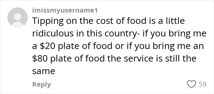 Comment debating tipping after server's question goes viral, addressing food cost and service value. Comment debating tipping after server's question goes viral, addressing food cost and service value.