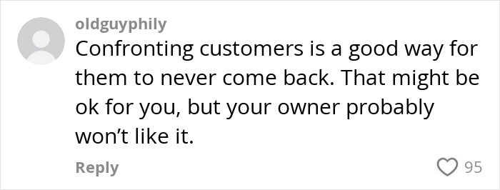 Social media comment discussing the impact of servers confronting customers about tipping. Social media comment discussing the impact of servers confronting customers about tipping.