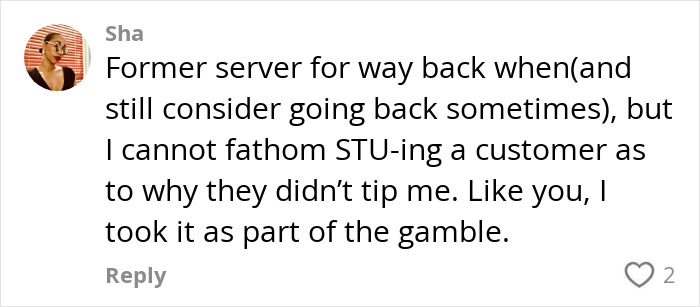 Comment discussing debate on whether servers should ask why customers didn’t tip. Comment discussing debate on whether servers should ask why customers didn’t tip.