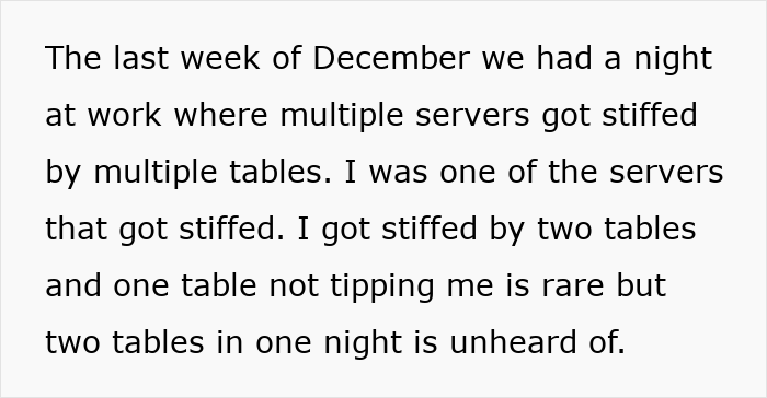 Text describing a server's experience of not receiving tips from two tables in one night, sparking a tipping debate. Text describing a server's experience of not receiving tips from two tables in one night, sparking a tipping debate.