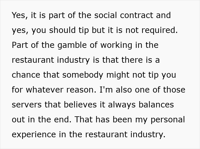 Text discussing the debate about servers asking customers why they didn't tip. Text discussing the debate about servers asking customers why they didn't tip.