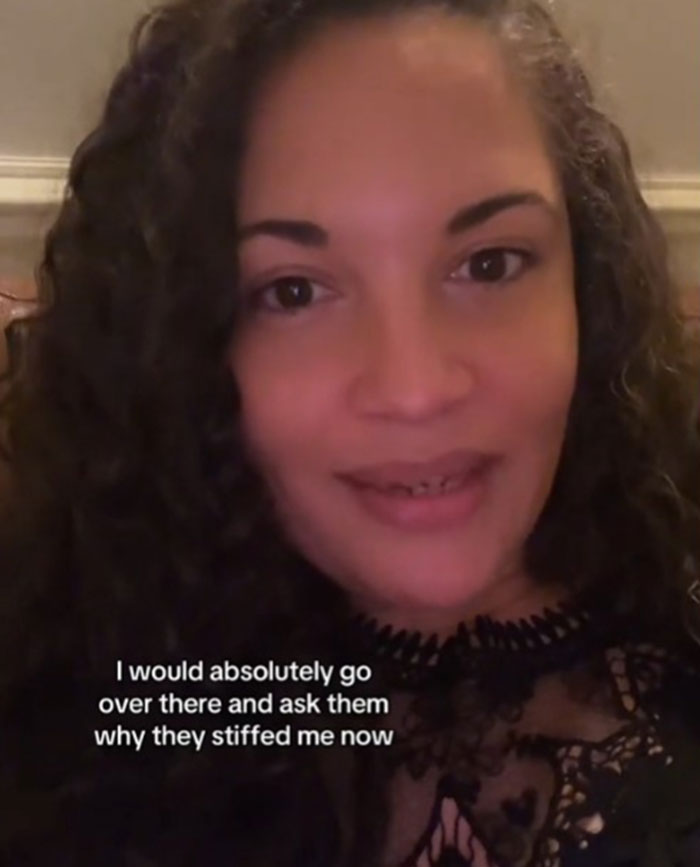 Server discussing a viral debate about why customers didn't tip, with text overlay. Server discussing a viral debate about why customers didn't tip, with text overlay.