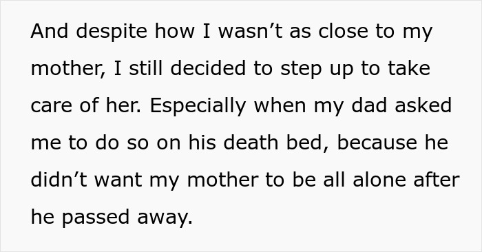 Text discussing a woman’s feelings about her mother leaving almost everything to her brother. Text discussing a woman’s feelings about her mother leaving almost everything to her brother.
