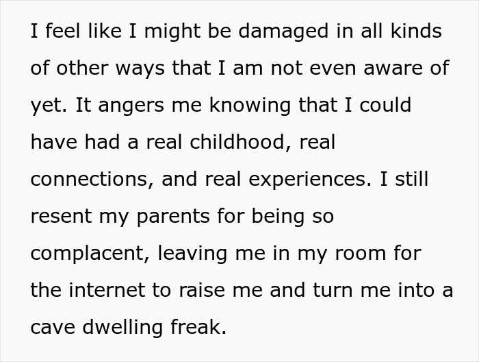 Text expressing regret from an "iPad Kid" adult about missed childhood experiences and parental complacency. Text expressing regret from an "iPad Kid" adult about missed childhood experiences and parental complacency.