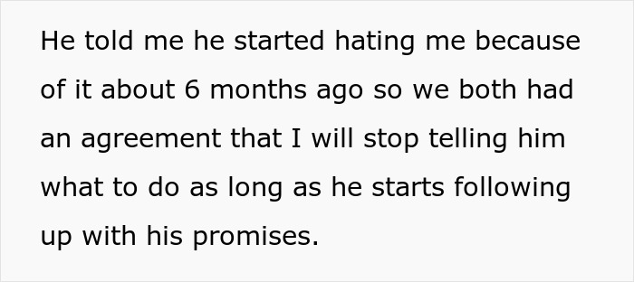 Text describing a man neglecting chores, leading to resentment and agreement with his wife on communication changes. Text describing a man neglecting chores, leading to resentment and agreement with his wife on communication changes.