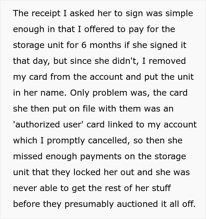 Text about a person's plan for petty revenge and lesson for a toxic girlfriend using a storage unit payment issue. Text about a person's plan for petty revenge and lesson for a toxic girlfriend using a storage unit payment issue.