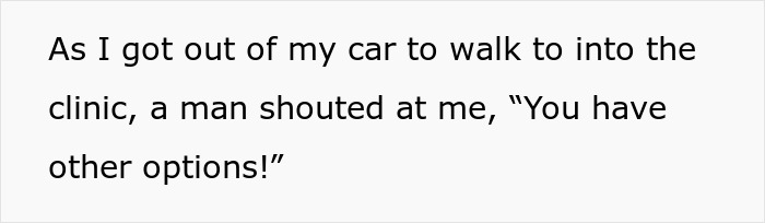 Text image about a woman visiting Planned Parenthood for cancer screening and a protestor shouting, "You have other options! Text image about a woman visiting Planned Parenthood for cancer screening and a protestor shouting, "You have other options!