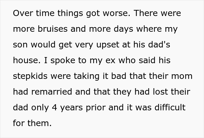 Text describing a mom's concern about her son's relationship with his stepsiblings. Text describing a mom's concern about her son's relationship with his stepsiblings.