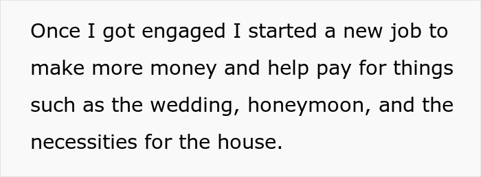 Text about starting a new job to cover wedding expenses, related to a divorce situation over job decisions. Text about starting a new job to cover wedding expenses, related to a divorce situation over job decisions.
