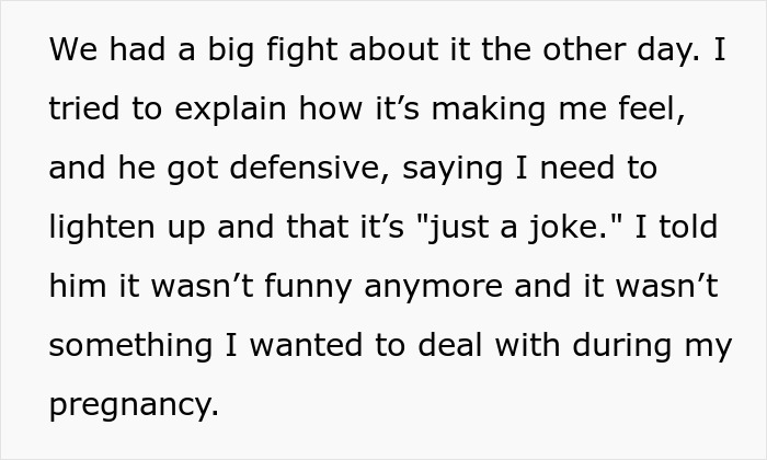 Text describing emotional discussion over pregnancy-related stress and boundaries. Text describing emotional discussion over pregnancy-related stress and boundaries.