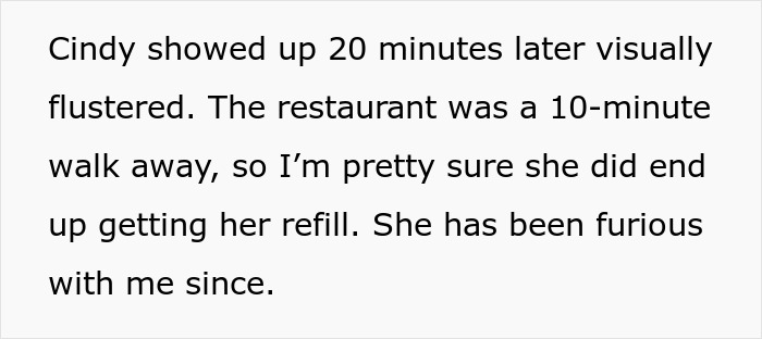 Text about a woman arriving late and flustered, leading to tension. Text about a woman arriving late and flustered, leading to tension.