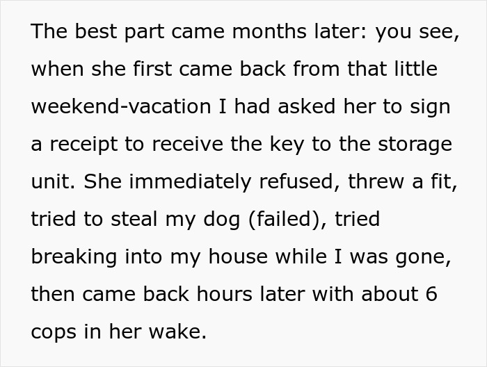 Text recounting revenge on a toxic girlfriend involving a failed attempt to steal a dog and return with police. Text recounting revenge on a toxic girlfriend involving a failed attempt to steal a dog and return with police.