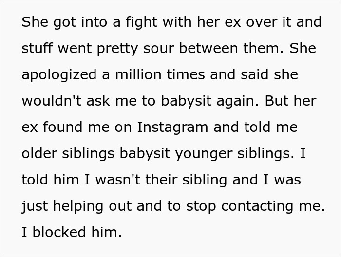 Text exchange about teen babysitting dad's girlfriend's kids and ex's demand. Text exchange about teen babysitting dad's girlfriend's kids and ex's demand.