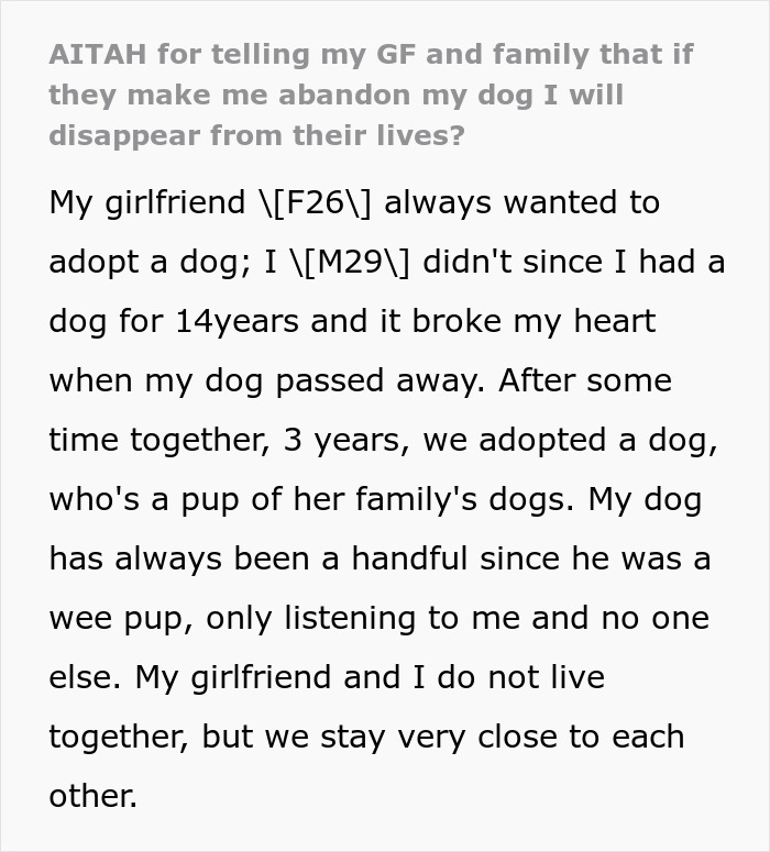 Text message discussing an untrainable dog, relationship dynamics, and potential disappearance. Text message discussing an untrainable dog, relationship dynamics, and potential disappearance.