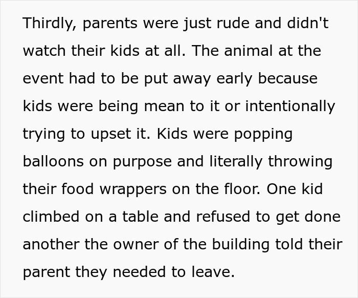 Text about guests behaving rudely at a child's party, ignoring the host's rules. Text about guests behaving rudely at a child's party, ignoring the host's rules.