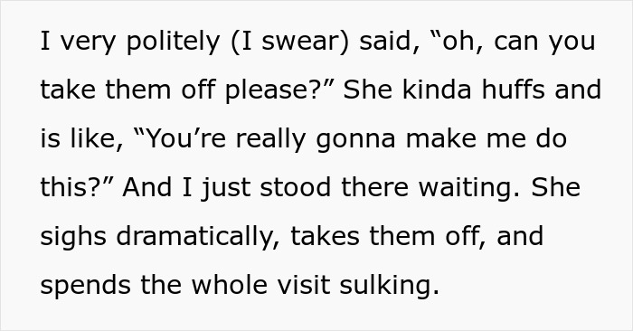 Text describing woman upset over son's girlfriend's house rule confrontation. Text describing woman upset over son's girlfriend's house rule confrontation.