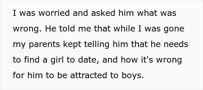 Text condemning a boy for being gay, suggesting he should date girls. Text condemning a boy for being gay, suggesting he should date girls.