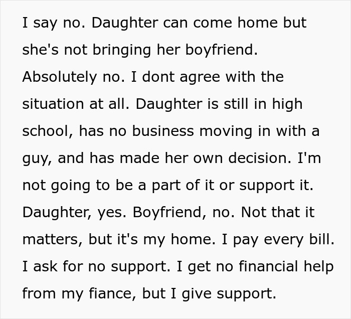 Text conversation about a stepdad refusing to let his daughter's boyfriend move in. Text conversation about a stepdad refusing to let his daughter's boyfriend move in.