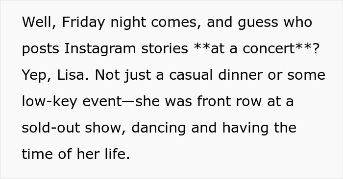 Text about a coworker's shift cover discovering their colleague at a concert instead of an emergency. Text about a coworker's shift cover discovering their colleague at a concert instead of an emergency.
