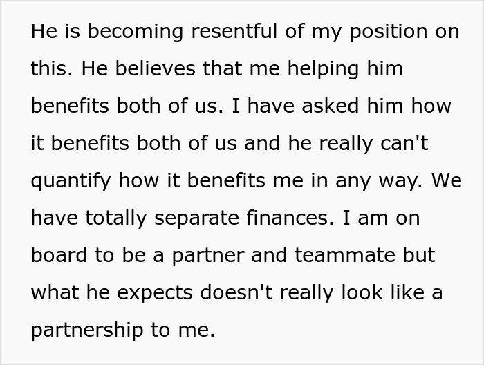 Text discussing financial independence and relationship expectations between partners. Text discussing financial independence and relationship expectations between partners.