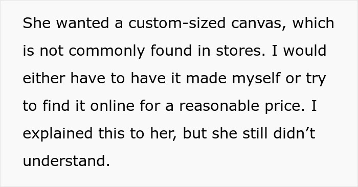 Text exchange discussing a request for a custom-sized canvas painting. Text exchange discussing a request for a custom-sized canvas painting.