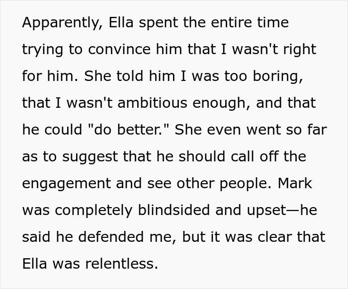Text message about a woman's attempt to end her sister's engagement, claiming the fiancé deserves better. Text message about a woman's attempt to end her sister's engagement, claiming the fiancé deserves better.