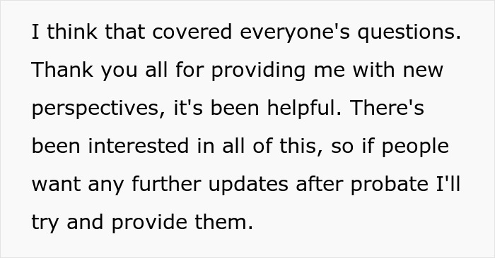 Text discussing perspectives on sharing inheritance after probate period. Text discussing perspectives on sharing inheritance after probate period.