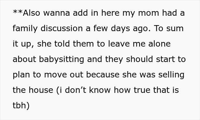 Text about a mother discussing the daughter's refusal to babysit without asking. Text about a mother discussing the daughter's refusal to babysit without asking.