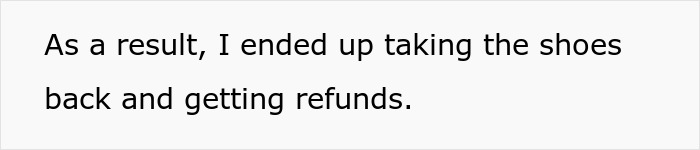 Text about returning shoes and obtaining refunds. Text about returning shoes and obtaining refunds.