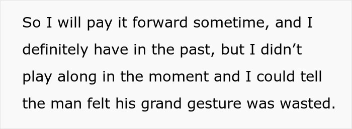 Text about declining a pay it forward chain, questioning its impact. Text about declining a pay it forward chain, questioning its impact.