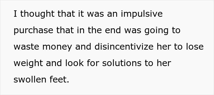 Text excerpt discussing impulsive purchase related to returning wife's shoes and swelling feet. Text excerpt discussing impulsive purchase related to returning wife's shoes and swelling feet.