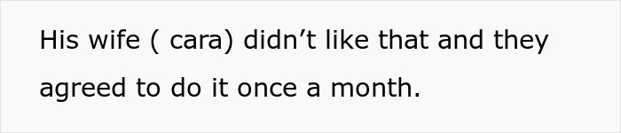 Text about a couple agreeing to a monthly arrangement over wife's dislike for frequent visits. Text about a couple agreeing to a monthly arrangement over wife's dislike for frequent visits.