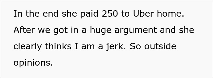 Text story about a daughter paying $250 for an Uber home after an argument with her parent. Text story about a daughter paying $250 for an Uber home after an argument with her parent.