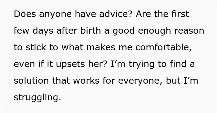Text about a DIL seeking advice after giving birth, addressing MIL's upset over sleeping arrangements. Text about a DIL seeking advice after giving birth, addressing MIL's upset over sleeping arrangements.