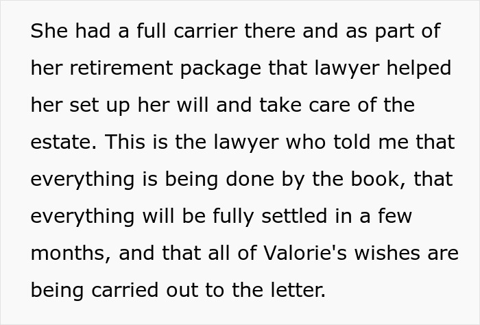 Text about inheritance, involving a lawyer's assistance with a will and estate management. Text about inheritance, involving a lawyer's assistance with a will and estate management.