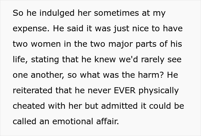 Text about a man's emotional affair, mentioning he had two major women in his life, affecting his real wife. Text about a man's emotional affair, mentioning he had two major women in his life, affecting his real wife.