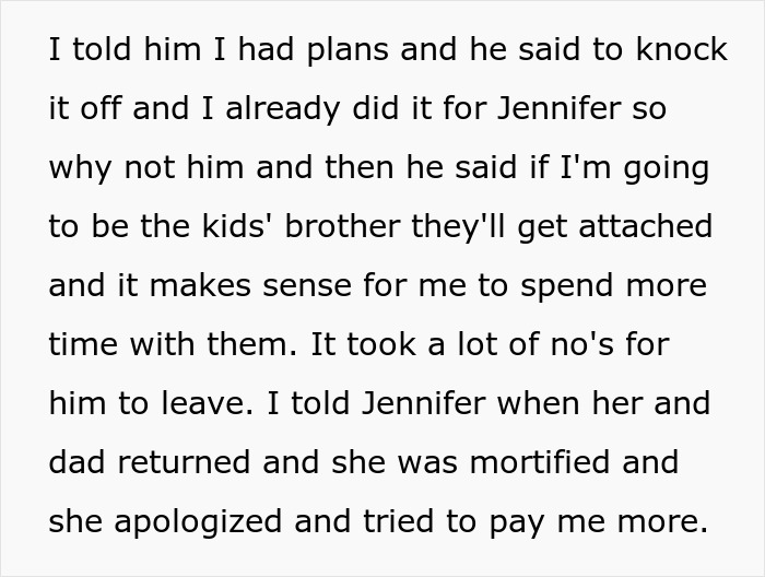 Text conversation about teen babysitting dad's girlfriend's kids and ex's demands. Text conversation about teen babysitting dad's girlfriend's kids and ex's demands.