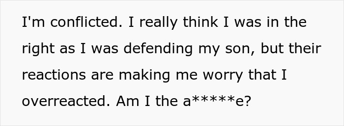 Text questioning if the author was right to defend their gay son, expressing conflict over family's reaction. Text questioning if the author was right to defend their gay son, expressing conflict over family's reaction.