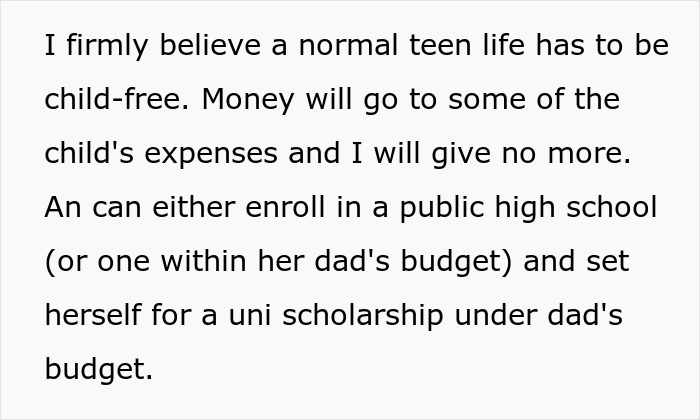 Text discusses not supporting a teen mom financially, impacting college fund opportunities from stepmother. Text discusses not supporting a teen mom financially, impacting college fund opportunities from stepmother.