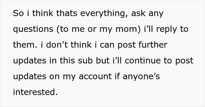 Text discussing questions and updates on an account, related to parents volunteering a daughter as a babysitter. Text discussing questions and updates on an account, related to parents volunteering a daughter as a babysitter.