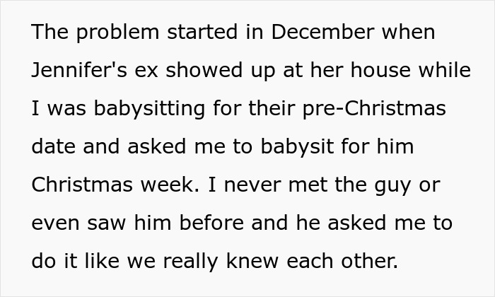 Text message about teen babysitting dad's girlfriend's kids, facing unexpected request from her ex. Text message about teen babysitting dad's girlfriend's kids, facing unexpected request from her ex.