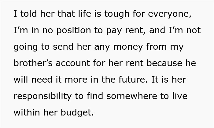 Text message about refusing to help pay rent, emphasizing financial responsibility. Text message about refusing to help pay rent, emphasizing financial responsibility.