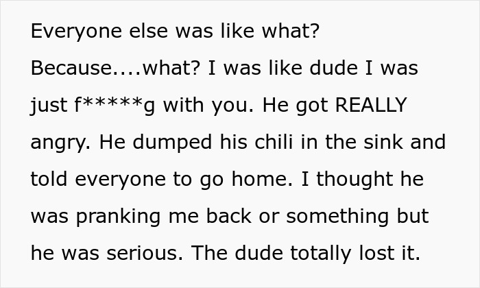 Text about a funny prank on an anti-woke cousin, involving chili being dumped in the sink. Text about a funny prank on an anti-woke cousin, involving chili being dumped in the sink.