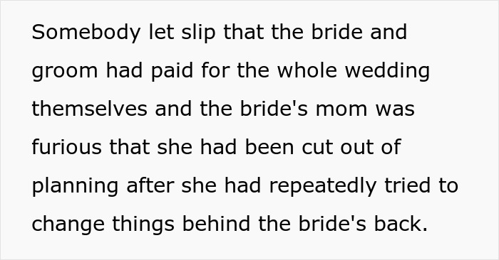 Text about wedding planning tension highlights mother-in-law's unsuccessful bid for attention. Text about wedding planning tension highlights mother-in-law's unsuccessful bid for attention.