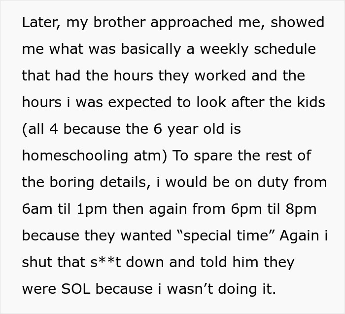 Text about a daughter refusing to babysit after parents volunteer her without asking. Text about a daughter refusing to babysit after parents volunteer her without asking.