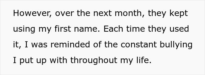 Text about being reminded of bullying each time a name was used. Text about being reminded of bullying each time a name was used.