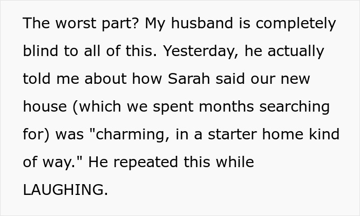 Text about a husband's obliviousness to the impact of his work wife's comments on his real wife. Text about a husband's obliviousness to the impact of his work wife's comments on his real wife.