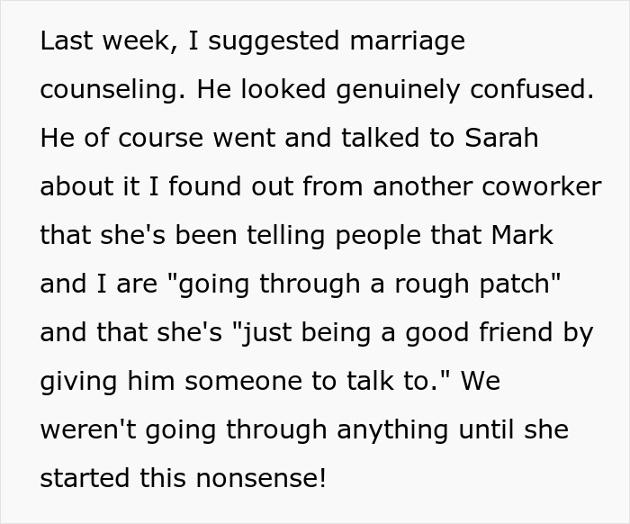 Text about a "work wife" influencing a marriage, making the real wife feel excluded and frustrated. Text about a "work wife" influencing a marriage, making the real wife feel excluded and frustrated.