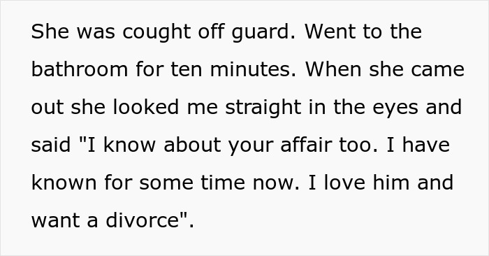 Text message revealing a wife's secret affair in response to her husband's infidelity. Text message revealing a wife's secret affair in response to her husband's infidelity.
